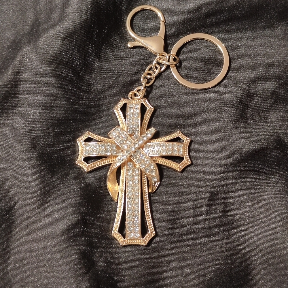 Rhinestone Cross Bag Charm Keychain - Picture 3 of 3